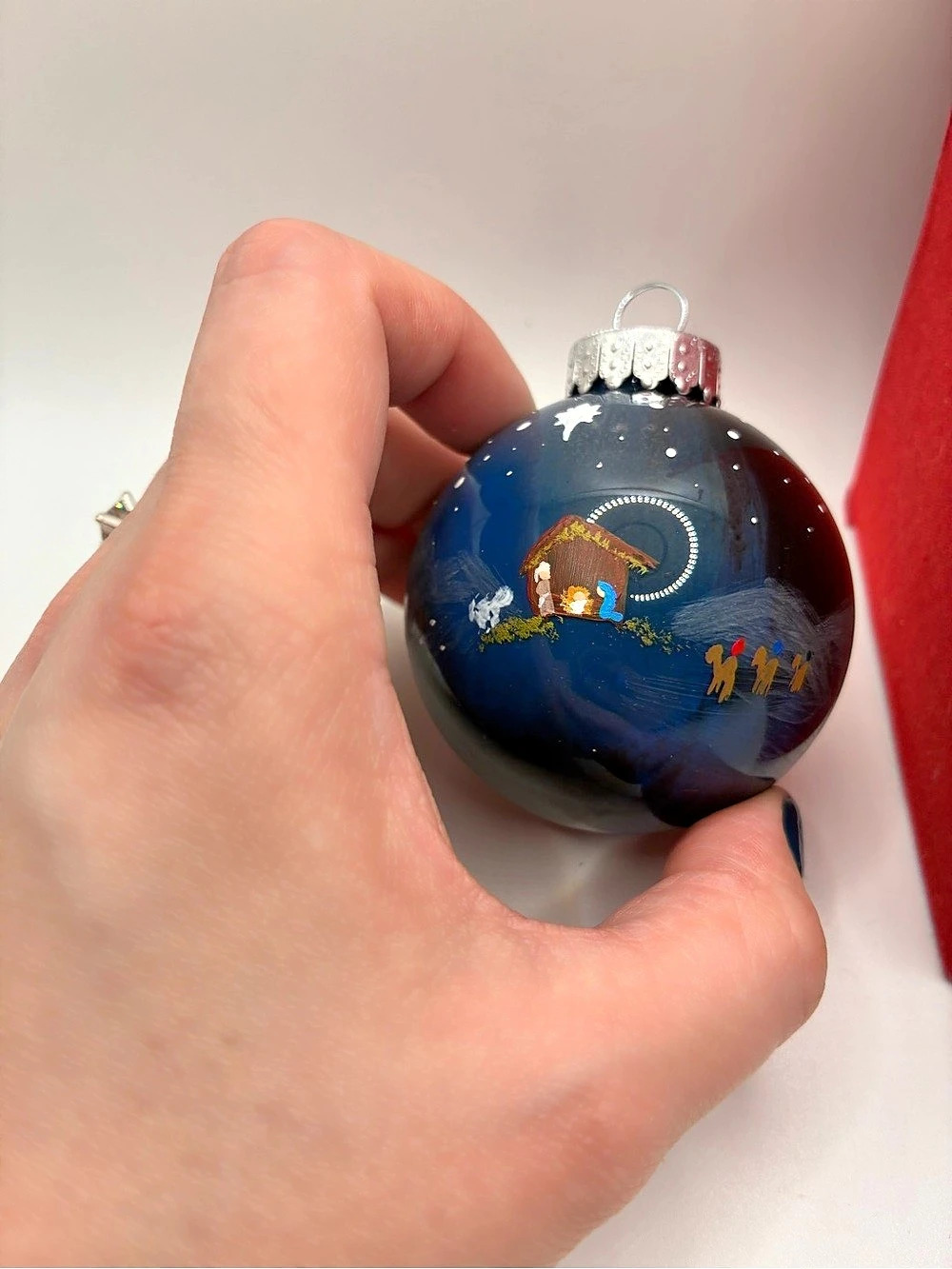 Blue & Silver Nativity Christmas Ornament